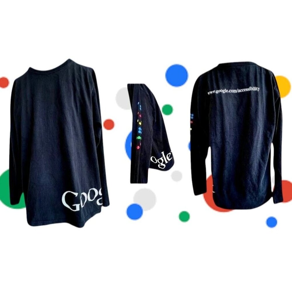 VTG Rare Google Long Sleeve T Shirt Large Black Colorful Dots Ultra Club Cotton